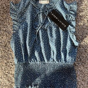 Paper Crane Patterned Blue Blouse